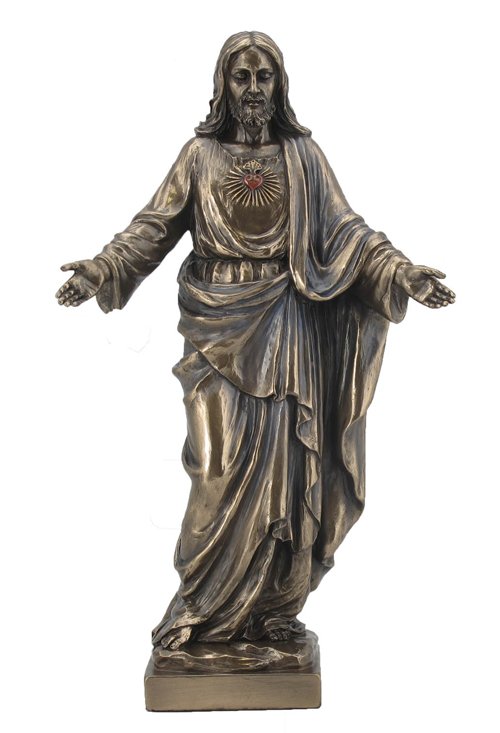 SACRED HEART OF JESUS WITH OPEN ARMS - BRONZE: Sacred Heart Of Jesus With Open Arms - Material - Cold Cast Bronze - Size - 10