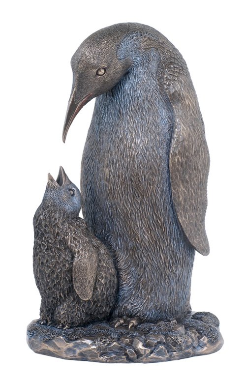 PENGUIN WITH BABY PENGUIN - BRONZE: Penguin With Baby Penguin - Material - Cold Cast Bronze - Size - 9 1/8