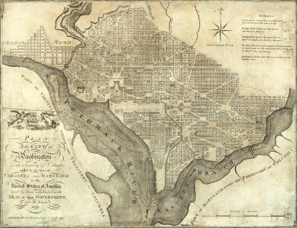 JOHN REID - PLAN OF THE CITY OF WASHINGTON, 1795 -: John Reid - Plan Of The City Of Washington, 1795 - Giclée On Canvas - 30 X 23 In. - A Giclée Print Is The Highest Quality Print Available Today. Because There Is No Visible Dot Screen Pattern, The R