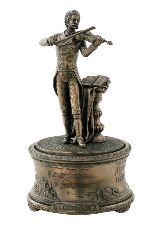 JOHANN STRAUSS??N DER SCHONEN BLAUEN DANAU? - BRONZE: Johann Strauss??n Der Schonen Blauen Danau? Music Box - Material - Cold Cast Bronze - Size - 7 7/8