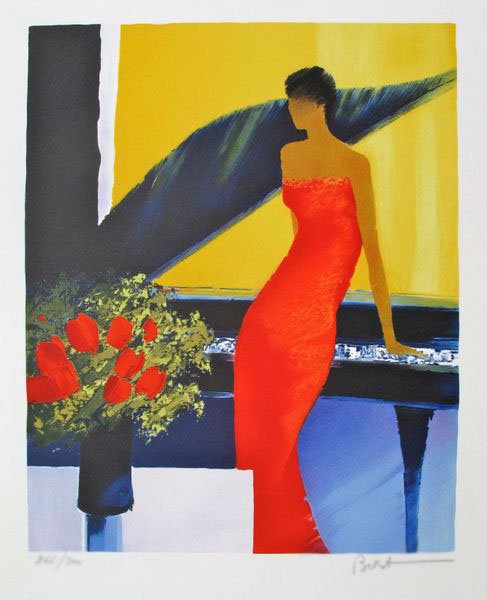 EMILE BELLET MUSIQUE ROUGE LIMITED ED. HAND SIGNED: Lithograph By French Artist Emile Bellet Titled "Musique Rouge". This Subject Is Hand Signed By The Artist And Pencil Numbered From A Limited Edition Of 300. Image Measures 14.5" X 12". Paper Measures