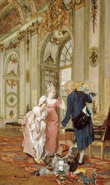 CASPAR AUGUSTIN GEIGER - THE VISITING SALESMAN: CASPAR AUGUSTIN GEIGER - THE VISITING SALESMAN - 21 3/8 x 36 in. - Museum Wrapped The Piece Of Art Is Ready To Hang Or Lean Against A Wall, Or Display On An Easel. - A Giclée Print Is The Highest Qua