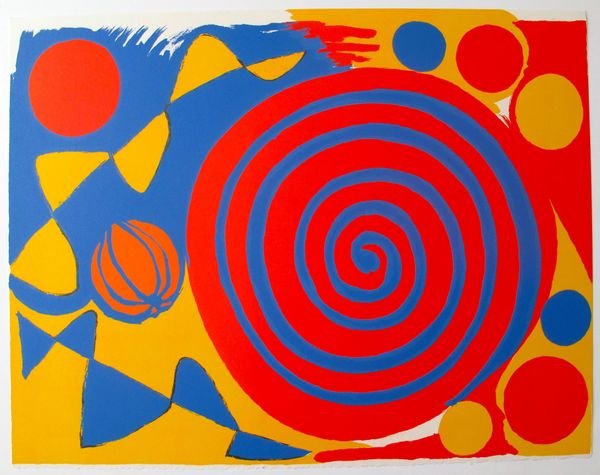ALEXANDER CALDER SPIRALE AVEC CITROUILLE 1973: Lithograph Titled "Spirale Avec Citrouille" By Alexander Calder. Beautiful Art Piece On Extra Thick Paper With Gorgeous Vibrant Colors. Sheet Measures 26" X 20". Published In 1973 By Xxe In Paris, Fra