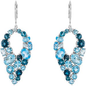 Genuine Sky Blue Topaz, Swiss Blue Topaz & London Blue: Genuine Sky Blue Topaz, Swiss Blue Topaz & London Blue Topaz Lever Back Earrings - 7.4: DWT - Gram Weight: 11.51 - Metal: 14K White - Size: Sky Blu,Swis Blu,Lond Blu Topa - Finish: P - Series Descript