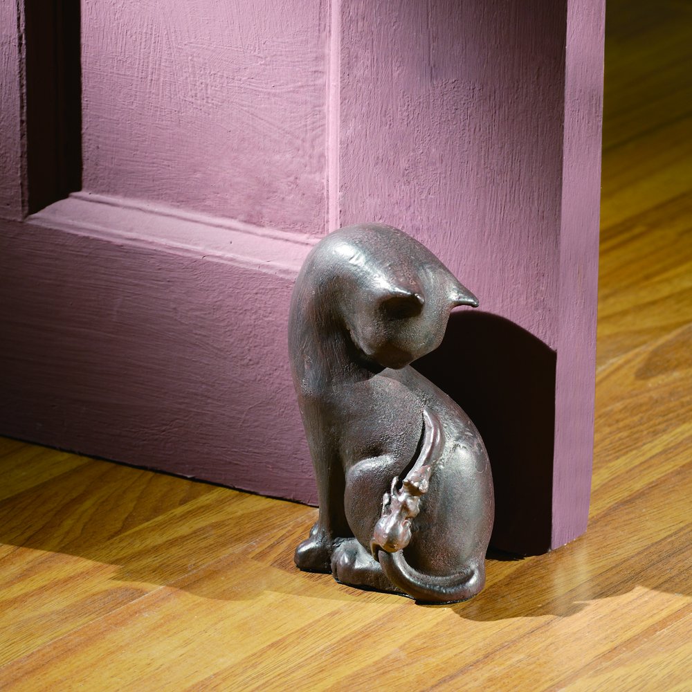 CAT & MOUSE DOORSTOP: Cat & Mouse Doorstop - Weight: 5.00 Lbs - Size: 6.5"H 4"W 4"D - Material: CAST IRON