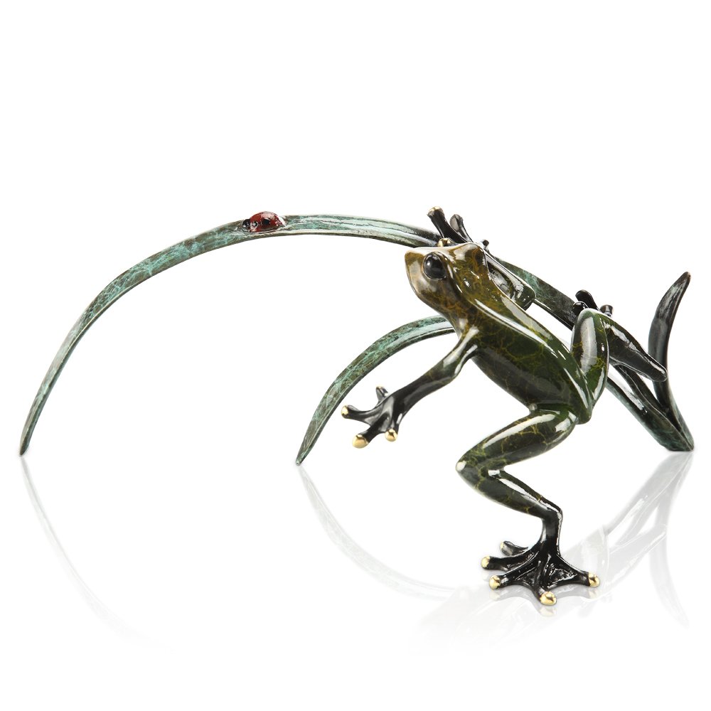 RAINFOREST FROG WITH LADYBUG: Rainforest Frog with Ladybug - Weight: 1.00 Lbs - Size: 4"H 9.5"W 5"D - Material: BRASS