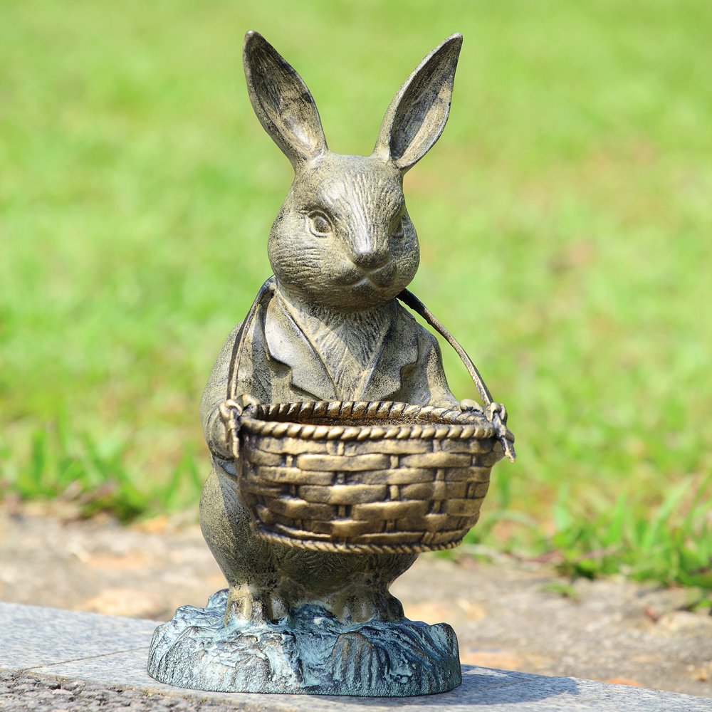 BUNNY BUTLER WITH BASKET: Bunny Butler with Basket - Weight: 2.65 Lbs - Size: 13.5"H 9"W 6.5"D - Material: ALUMINUM
