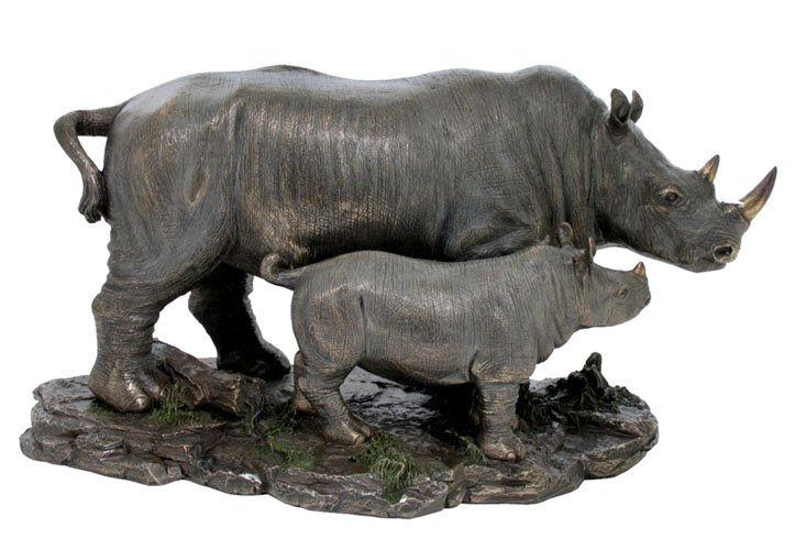 RHINO AND BABY RHINO - BRONZE: Rhino And Baby Rhino - Material - Cold Cast Bronze - Size - 13 3/4