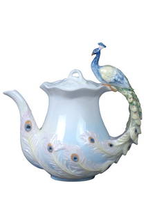 PEACOCK TEAPOT: Peacock Teapot - Material - Fine Porcelain - Size - 8 1/4