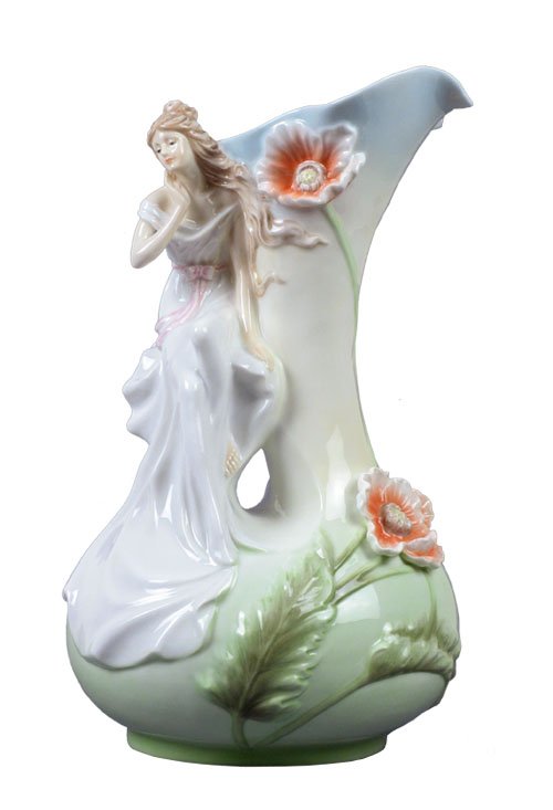 LADY AND POPPY FLOWER VASE: Lady And Poppy Flower Vase - Material - Fine Porcelain - Size - 12