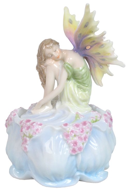 FAIRY ON BLUE TRINKET BOX: Fairy On Blue Trinket Box - Material - Fine Porcelain - Size - 5 1/2