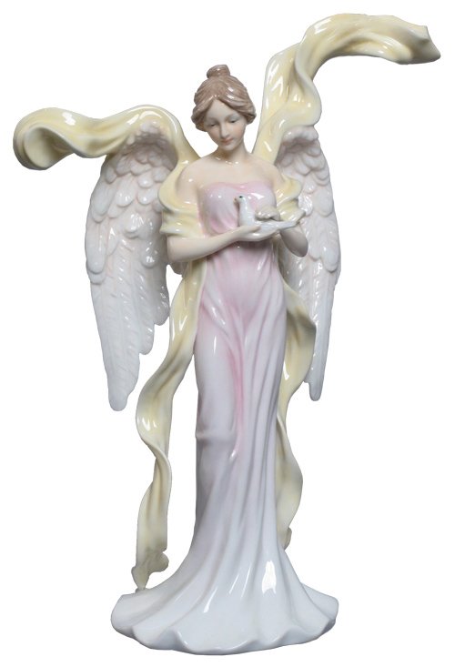 ANGEL FACING RIGHT HOLDING DOVE: Angel Facing Right Holding Dove - Material - Fine Porcelain - Size - 9 1/2