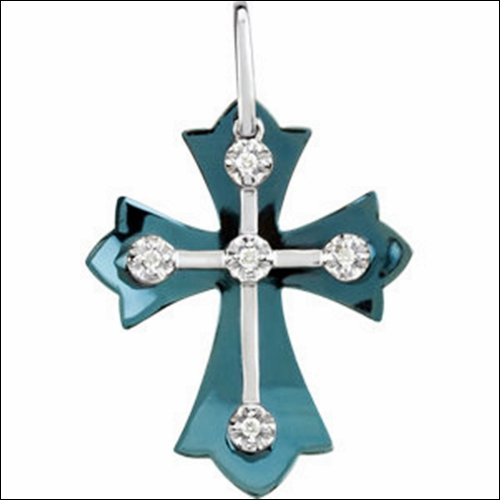 Diamond Cross Pendant: Diamond Cross Pendant - 0.7: DWT - Gram Weight: 1.09 - Metal: Sterling Silver/Titanium - Finished State: P - Series Description: Diamond Cross - :