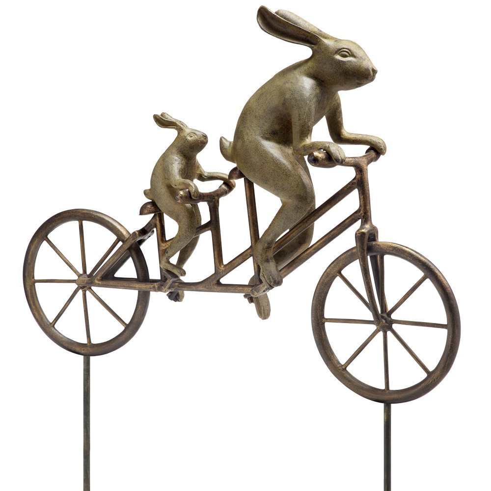 TANDEM BICYCLE BUNNIES GARDEN: Tandem Bicycle Bunnies Garden - Weight: 9.00 Lbs - Size: 28.5"H 28"W 8"D - Material: ALUMINUM