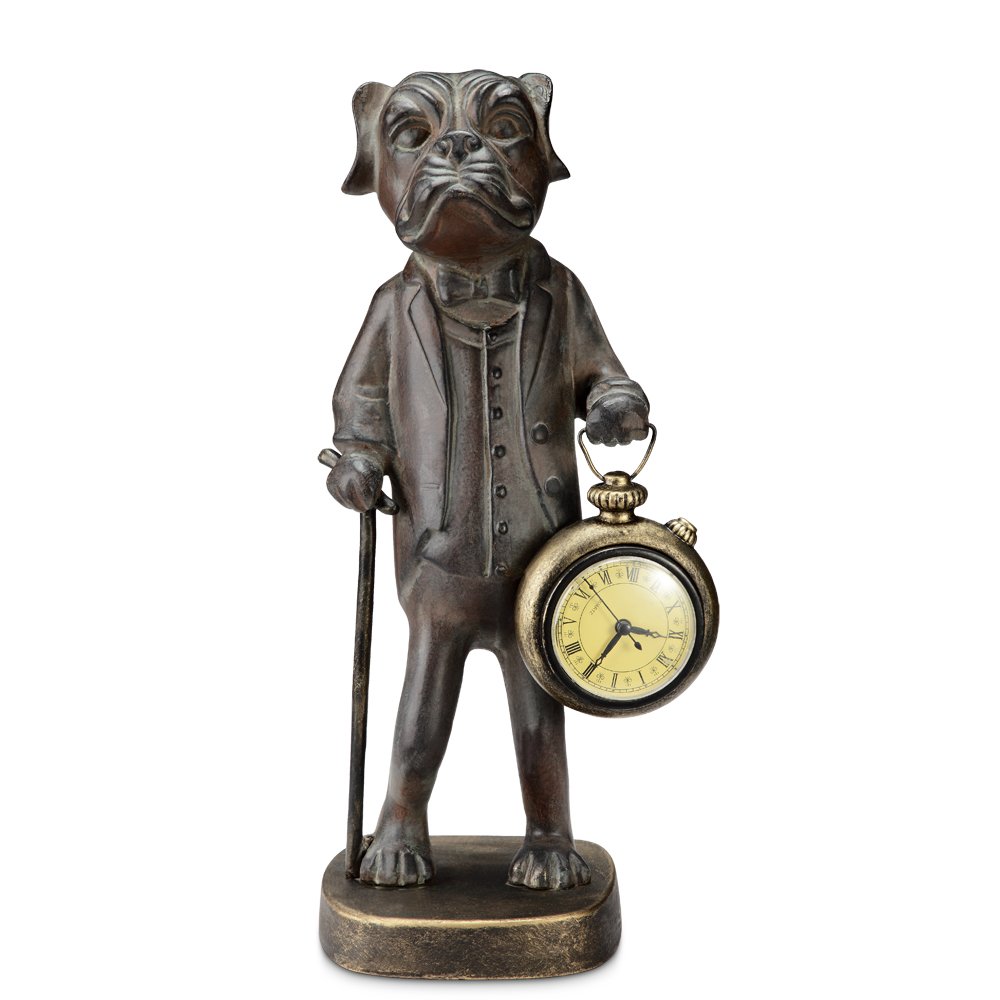 GENTLEMAN RON BULLDOG CLOCK: Gentleman Ron Bulldog Clock - Weight: 4.00 Lbs - Size: 17"H 8"W 6"D - Material: ALUMINUM