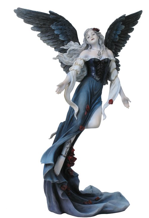 GOTHIC ANGEL WITH ROSE PETAL: Gothic Angel With Rose Petal - Material - Poly Stone - Size - (h) 10 5/8