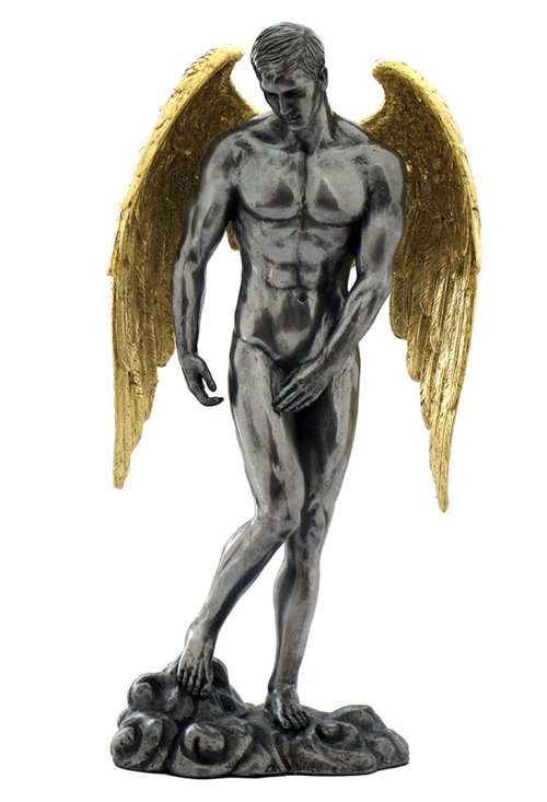 WINGED NUDE MALE STANDING: Winged Nude Male Standing - Material - Cold Cast Pewter - Size - (h) 11 1/4