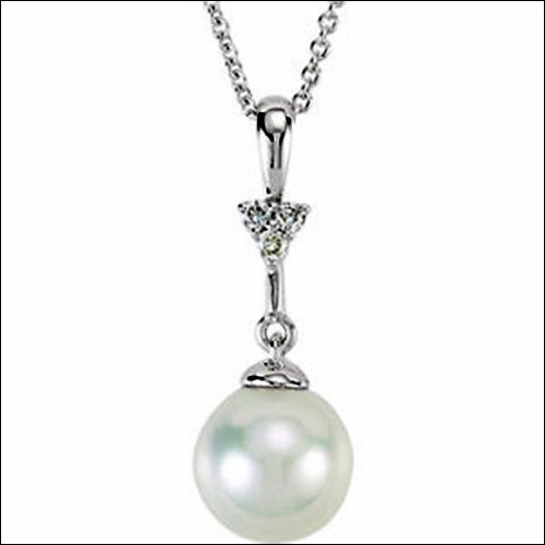 Pearl and Diamond Necklace: Pearl and Diamond Necklace - 1.1: DWT - Gram Weight: 1.71 - Metal: 14K White - Jewelry State: Complete With Stone - Product Dimensions: 18.00 Inch - Stone Shape: Drop - Stone Size: 07.50 Mm - Stone Ty