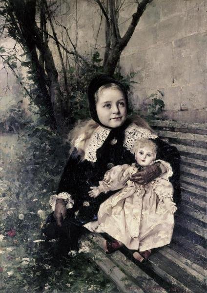 GUSTAVE CLAUDE E. COURTOIS - HER FAVORITE DOLL: GUSTAVE CLAUDE E. COURTOIS - HER FAVORITE DOLL - 25 1/2 x 36 in. - Museum Wrapped The Piece Of Art Is Ready To Hang Or Lean Against A Wall, Or Display On An Easel. - A Giclée Print Is The Highest Qua