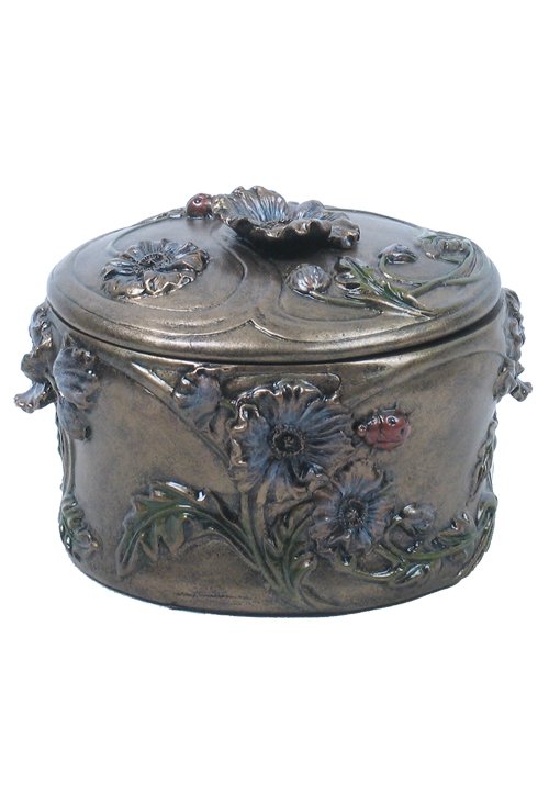 POPPY & LADYBUG TRINKET BOX: Poppy & Ladybug Trinket Box - Material - Poly Stone - Size - (l) 2 3/4