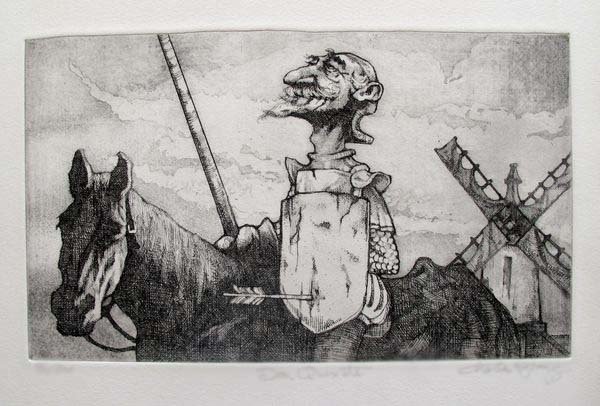 CHARLES BRAGG DON QUIXOTE HAND SIGNED LIMITED ED.: Charles Bragg Limited Edition Hand Signed Etching Titled "Don Quixote". Medium: Black & White Etching On Arches [pencil Hand Signed By Charles Bragg And Numbered In Pencil] Edition Size: 300. Paper Si