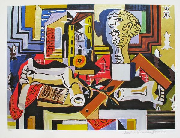 #093 SCULPTURE'S STUDIO PICASSO ESTATE SIGNED GICLÉE: Pablo Picasso Giclée Lithograph Print Titled "Sculpture's Studio." This Artwork Is Magnificent With Brilliant Rich Colors And Visual Sweep. This Is An Authentic Estate Approved Limited Edition Giclé
