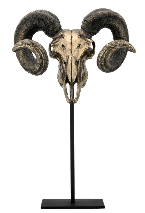 BIGHORN SKULL WALL PLAQUE - BRONZE: Bighorn Skull Wall Plaque - Material - Cold Cast Bronze - Size - 18 1/4