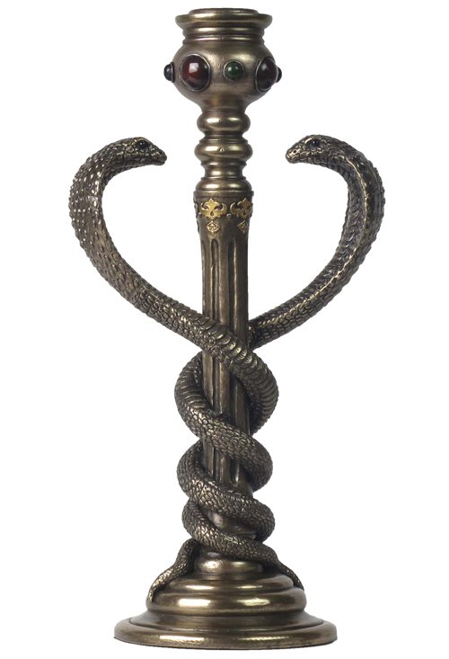 DOUBLE COBRA CANDLE HOLDER - BRONZE: Double Cobra Candle Holder - Material - Cold Cast Bronze - Size - 9 1/2