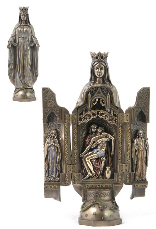 ?ADY OF GRACE?WITH POLYPTYCH SCULPTURE OF PIETA -: ?ady Of Grace?with Polyptych Sculpture Of Pieta - Material - Cold Cast Bronze - Size - 11 1/4