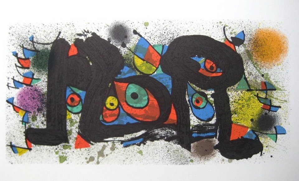 JOAN MIRO SCULPTURE, PLATE 1 LITHOGRAPH: Joan Miro Lithograph Titled "Sculpture, Plate 1". Original Chalk And Brush Lithograph In Colours. From The Edition Signed In The Stone . Printed From The Same Stones And At The Same Time As The Signed