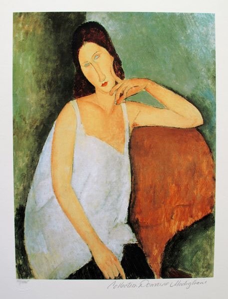 AMEDEO MODIGLIANI "PORTRAIT OF JEANNE HEBUTERNE" ESTATE: Amedeo Modigliani Giclee Titled "Portrait Of Jeanne Hebuterne". This Piece Is Pencil Signed On The Lower Right As 'collection Domaine Modigliani' And Has An Embossed Seal Stamped By The Estate Domaine