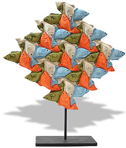 FISH TESSELLATION BY ESCHER: Fish Tessellation By Escher - Size: 7.5 In. X 7 In. X 2 In. Item Type: Statue Material: Resin With Hand-painted Color Details Weight (lbs): 0.6 Lbs - - M.c. Escher (1898-1972) Escher Was A 20th Centur