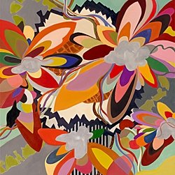 SPRUNG: SPRUNG - Sprung By Polly Norman. This Canvas Is An Energetic Abstract Interpretation Of Flower-like Shapes And Colors.