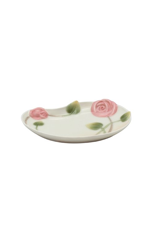ROSE TEA BAG SAUCER: Rose - Tea Bag Saucer - Material - Fine Porcelain - Size - (l) 3 1/2