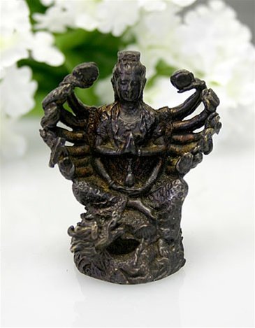 KUAN-YIN WITH THOUSAND ARMS BRONZE STATUE, MINIATURE: Kuan-yin With Thousand Arms Bronze Statue, Miniature - Size: 2.25"h X 2"w X 1.5"d Item Type: Mini Statue Material: Bronze Metal Weight (lbs): 0.3 Lbs - - Miniature Bronze Statue Which Can Be Used For 