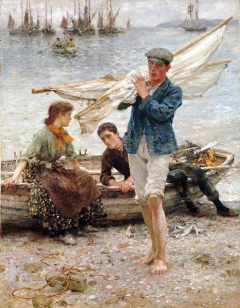 HENRY SCOTT TUKE - RETURN FROM FISHING: Henry Scott Tuke - Return From Fishing - 17 1/4 X 22 In. - Gallery Stretched The Piece Of Art Is Ready To Hang Or Lean Against A Wall, Or Display On An Easel. - A Giclée Print Is The Highest Quality