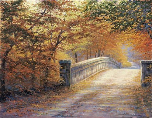 AUTUMN BRIDGE: AUTUMN BRIDGE - Autumn Bridge, Open Edition Print Autumn Bridge 12 1/2x16 Open Edition Print By Charles White