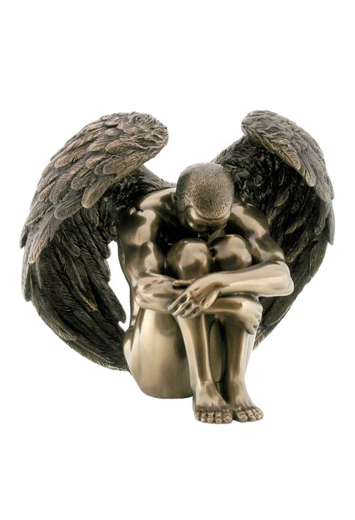 WINGED NUDE MALE SITTING WITH ARMS HOLDING OVER KNEES: Winged Nude Male Sitting With Arms Holding Over Knees - Material - Cold Cast Bronze - Size - 5 7/8