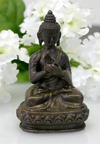 BUDDHA TURNING OF THE WHEEL BRONZE STATUE, MINIATURE: Buddha Turning Of The Wheel Bronze Statue, Miniature - Size: 3.25"h X 2"w X 1.25"d Item Type: Mini Statue Material: Bronze Metal Weight (lbs): 0.2 Lbs - - Miniature Bronze Statue Which Can Be Used For