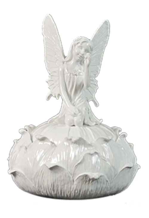 FAIRY PICKING FLOWER TRINKET BOX(WHITE): Fairy Picking Flower Trinket Box(white) - Material - Poly Stone - Size - (h) 6 1/8