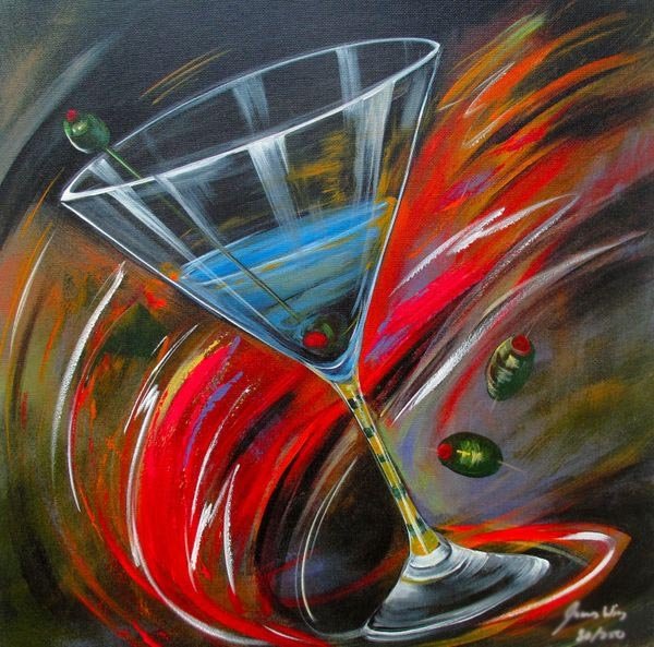 James Wing SWIRL MARTINI Hand Signed Limited Ed. Giclee: This is a limited edition hand signed giclee on canvas titled "SWIRL MARTINI" by American Indian artist, James Wing. This giclee is Hand Signed by James Wing. This subject is numbered from an edition 