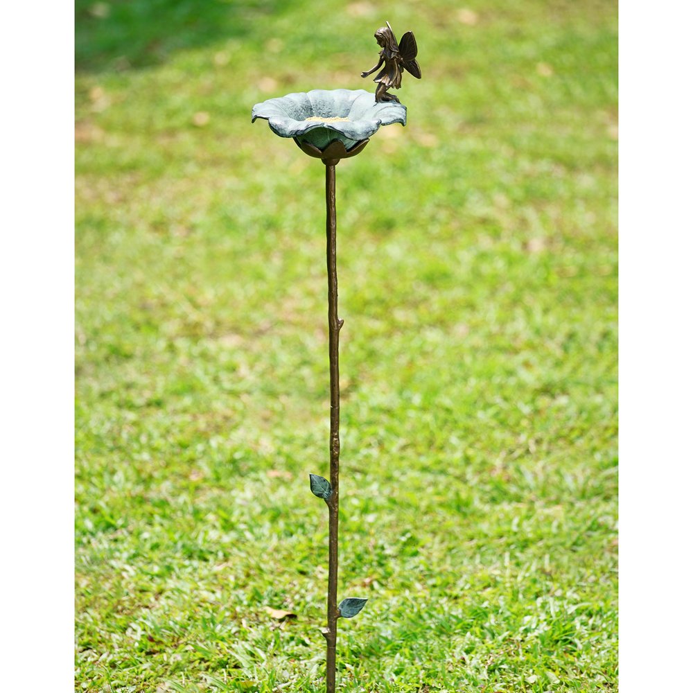 FAIRY & FLOWER BIRD FEEDER: Fairy & Flower Bird Feeder - Weight: 2.5 Lbs - Size: 48"H 9.5"W 8.5"D - Material: ALUMINUM
