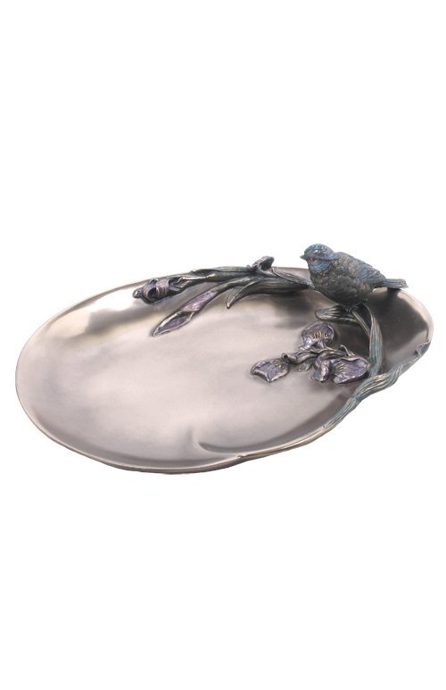 IRIS & BLUE TIT DISH - BRONZE: Iris & Blue Tit Dish - Material - Cold Cast Bronze - Size - 10 3/8