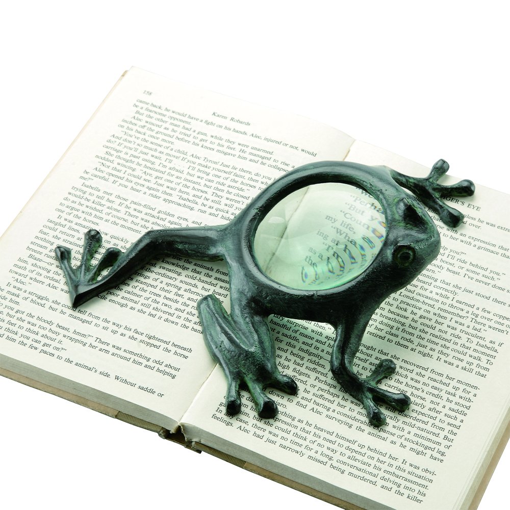 LONG LEG FROG MAGNIFIER: Long Leg Frog Magnifier - Weight: 1.3 Lbs - Size: 2"H 8.5"W 6"D - Material: CAST IRON
