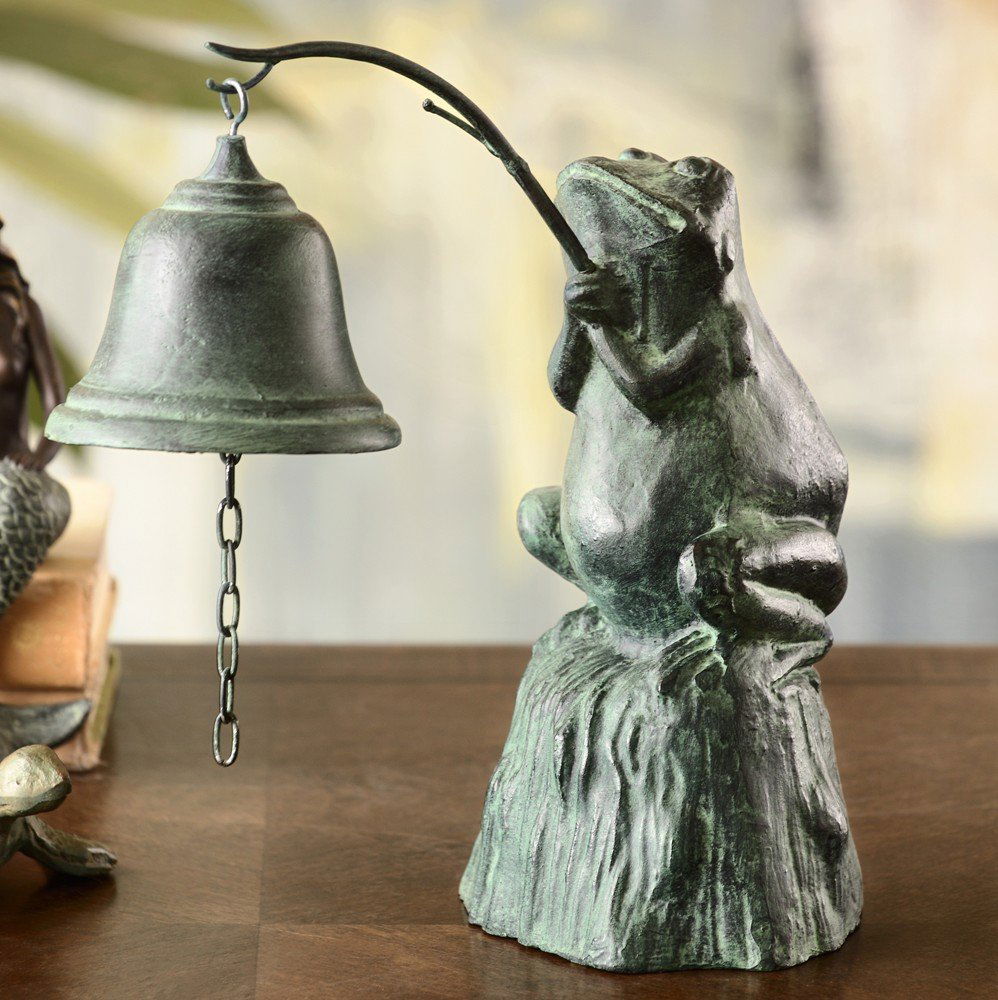 FROG FISHERMAN TABLE BELL: Frog Fisherman Table Bell - Weight: 6.20 Lbs - Size: 11"H 10"W 5.5"D - Material: CAST IRON