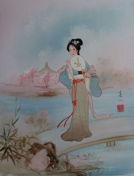ASIAN MAIDEN WITH FAN Signed Original Oil Painting on: you will be bidding on a hand signed original painting by Mona Ling titled "ASIAN MAIDEN WITH FAN". Beautiful original oil painting on canvas. Canvas image measures: 13" x 18". Comes unframed, unstret