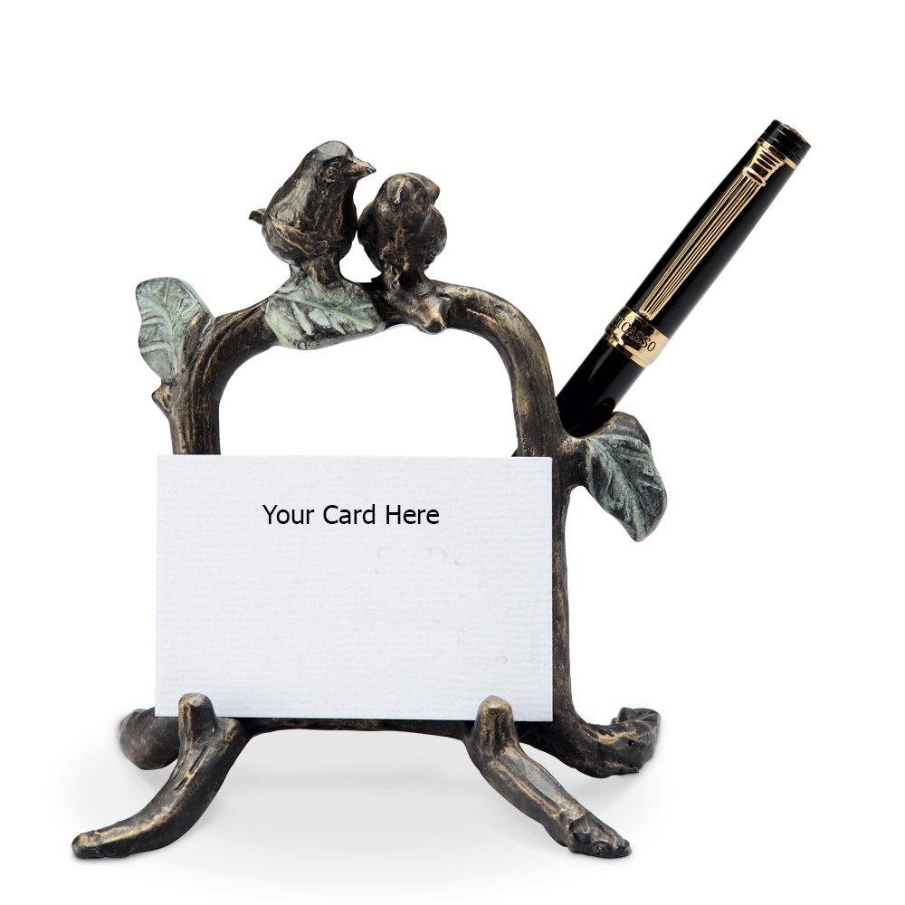 LOVEBIRD CARD HOLDER: Lovebird Card Holder - Weight: 0.35 Lbs - Size: 5.5"H .5"W 3.5"D - Material: ALUMINUM