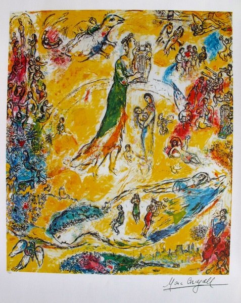 Marc Chagall SORCERER OF MUSIC Limited Ed. Plate Signed: This is a MARC CHAGALL lithograph titled "SORCERER OF MUSIC". This lithograph is facsimile signed on the lower right which means it has a copy of Chagall's signature on it. This piece is pencil number