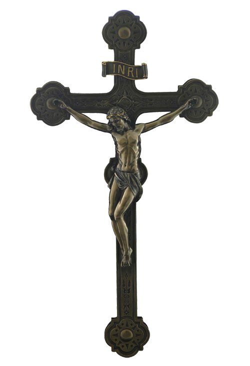 CATHEDRAL STYLE CRUCIFIX WALL PLAQUE - BRONZE: Cathedral Style Crucifix Wall Plaque - Material - Cold Cast Bronze - Size - 20 1/2