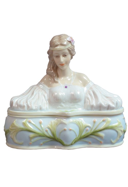 LADY'S BUST TRINKET BOX: Lady's Bust Trinket Box - Material - Fine Porcelain - Size - (l) 6 1/4